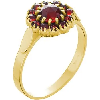 Prsten Stříbrný prsten s českým granátem, zlacený - květina Velikost: 53