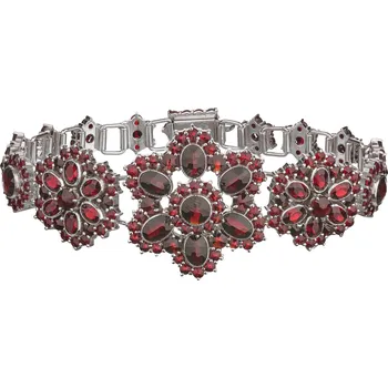 Náramek Stříbrný náramek s českým granátem, rhodiovaný