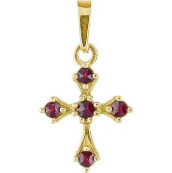 Přívěsek Stříbrný přívěsek s českým granátem, zlacený - křížek