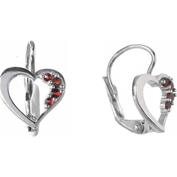 Náušnice Stříbrné náušnice s českým granátem, rhodiované - srdce Zapínání: klapka