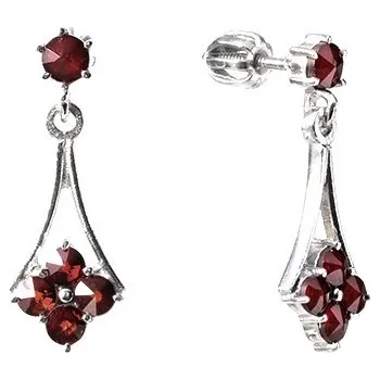 Náušnice Stříbrné náušnice s českým granátem, rhodiované - kapka Zapínání: puzeta