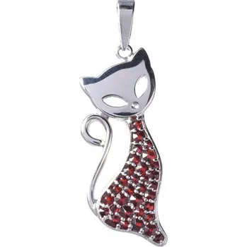 Přívěsek Stříbrný přívěsek s českým granátem, rhodiovaný - zvíře - kočka