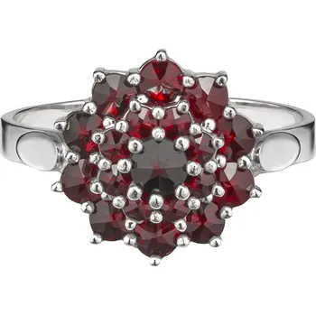 Prsten Stříbrný prsten s českým granátem, rhodiovaný - květina Velikost: 50
