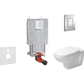 WC sada Grohe Uniset - Set předstěnové instalace, klozetu a sedátka D-Code, Rimless, SoftClose, tlačítka Skate Cosmo, chrom 38643SET-KK