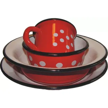 Sada nádobí Jídelní souprava hluboký a plytký talíř 20 cm, 22 cm 4 ks červená s bílými puntíky