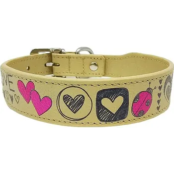 Obojek pro psa Anadi Kožený obojek Love pro malé až střední psy, safari béžový, 2, 8 cm × 35 - 41 cm