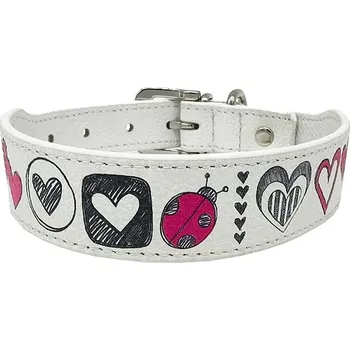 Obojek pro psa Anadi Kožený obojek Love pro malé až střední psy, bílý, 2, 8 cm × 30 - 36 cm