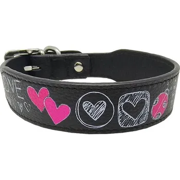 Obojek pro psa Anadi Kožený obojek Love pro malé až střední psy, černý, 2, 6 cm × 27 - 31 cm