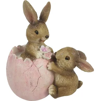 Vánoční dekorace Dekorace hnědých králíčků s růžovým vajíčkem - 9*5*10 cm