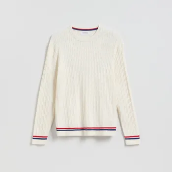 Pánský svetr Reserved - Strukturální svetr s bavlnou - bílá - 636HD-00X - 636HD-00X-XXL