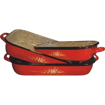 Sada nádobí Sada 3 smaltovaných pekáčů červených s květy