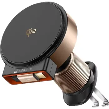 Datový kabel Mcdodo - Držák do auta s bezdrátovým nabíjením (CH-0091) - pro ventilaci, 15W, Qi2, vestavěný zatahovací kabel - Desert Gold