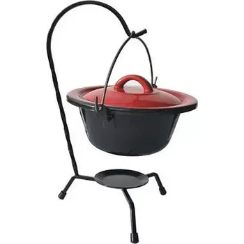 Outdoor vaření Servírovací kotlík na stojánku černý s červenou poklicí 0,8 l