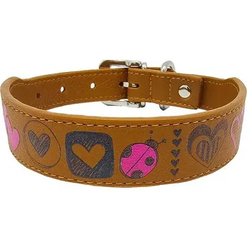 Obojek pro psa Anadi Kožený obojek Love pro malé až střední psy, hnědý karamel, 2, 8 cm × 35 - 41 cm