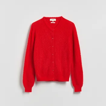 Dámský svetr Reserved - Kardigan s příměsí vlny z alpaky - červená - 113IT-33X - 113IT-33X-S