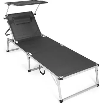 Zahradní lehátko, skládací se stříškou a polštářem, šedé, 193 x 60 x 32 cm - B Park Alley