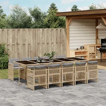 Zahradní sestava vidaXL 11dílný zahradní jídelní set s poduškami polyratan [3210935] Barva: Šedá