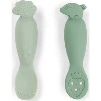 dětská jídelní sada DONE BY DEER Silikonové lžičky Tiny farm 2ks zelené