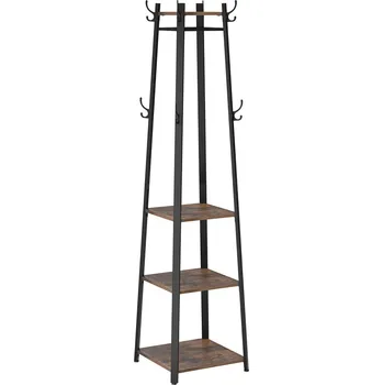 Věšák Song Věšák na kabáty se 3 policemi – stojanový věšák 43 × 43 × 180 cm, rustikální hnědá / černá
