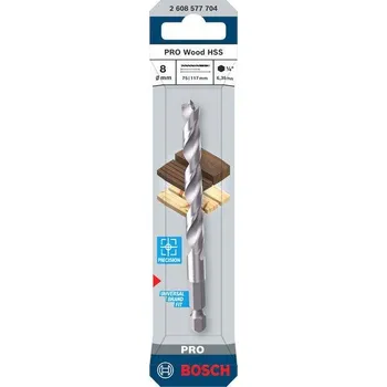 Vrták Bosch Vrták HSS do dřeva PRO Wood HSS, 8 × 75 × 117 mm Professional (2608577704)
