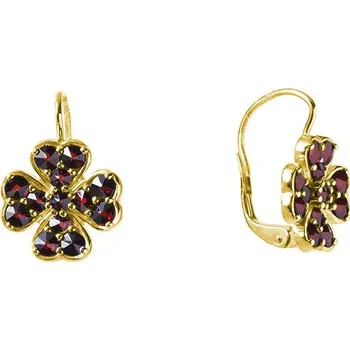 Náušnice Stříbrné náušnice s českým granátem, zlacené - čtyřlístek Zapínání: puzeta