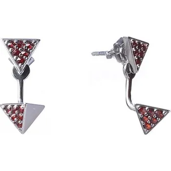Náušnice Stříbrné náušnice s českým granátem, rhodiované - trojúhelník Zapínání: balónek