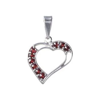 Přívěsek Stříbrný přívěsek s českým granátem, rhodiovaný - srdce