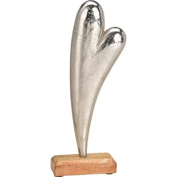 Hliníkové srdíčko na dřevěném podstavci 28x10x5 cm