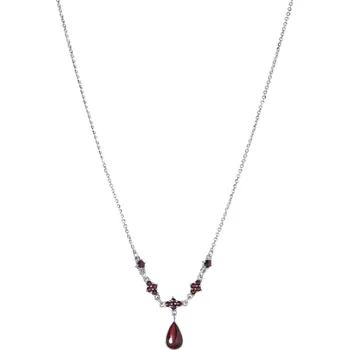 Náhrdelník Stříbrný náhrdelník s českým granátem, rhodiovaný - kapka