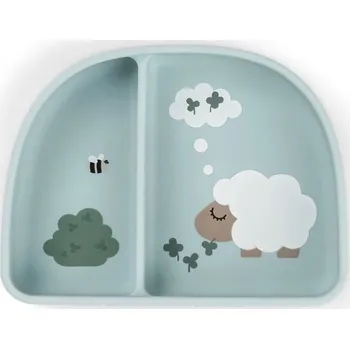 dětská jídelní sada DONE BY DEER Stick and stay silikonová miska Tiny farm - modrá