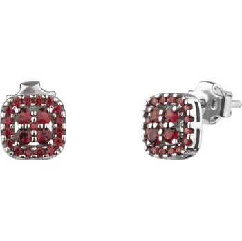 Náušnice Stříbrné náušnice s českým granátem, rhodiované - čtverec Zapínání: puzeta