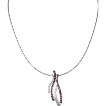 Náhrdelník Stříbrný náhrdelník s českým granátem, rhodiovaný - vlnka