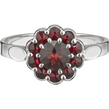 Prsten Stříbrný prsten s českým granátem, rhodiovaný - květina Velikost: 59