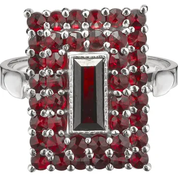 Prsten Stříbrný prsten s českým granátem, rhodiovaný - obdélník Velikost: 55