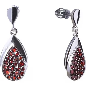 Náušnice Stříbrné náušnice s českým granátem, rhodiované - kapka Zapínání: puzeta