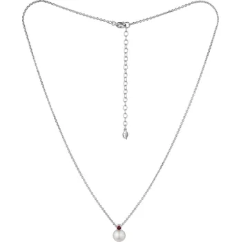 Náhrdelník Stříbrný náhrdelník s českým granátem a perlou, rhodiovaný