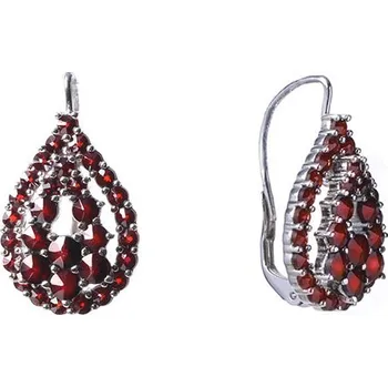 Náušnice Stříbrné náušnice s českým granátem, rhodiované - kapka Zapínání: balónek
