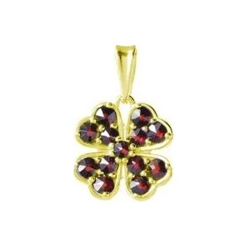 Přívěsek Stříbrný přívěsek s českým granátem, zlacený - čtyřlístek