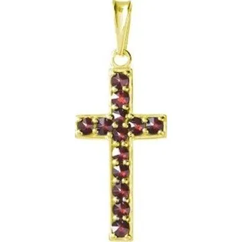 Přívěsek Stříbrný přívěsek s českým granátem, zlacený - křížek