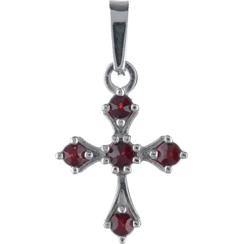 Přívěsek Stříbrný přívěsek s českým granátem, rhodiovaný - křížek