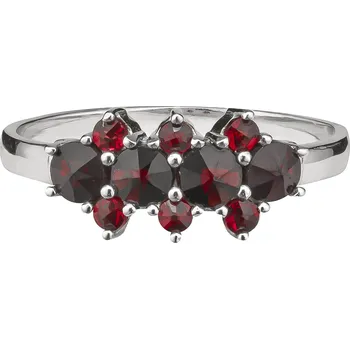 Prsten Stříbrný prsten s českým granátem, rhodiovaný Velikost: 58