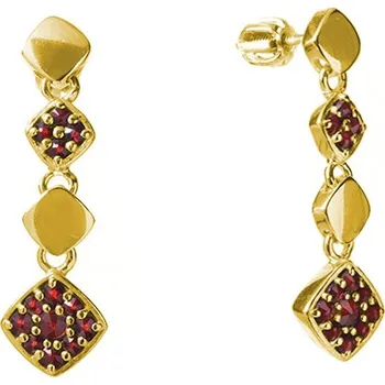 Náušnice Stříbrné náušnice s českým granátem, zlacené - čtverec Zapínání: puzeta