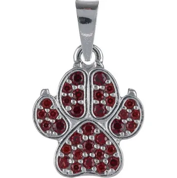 Přívěsek Stříbrný přívěsek s českým granátem, rhodiovaný - tlapka