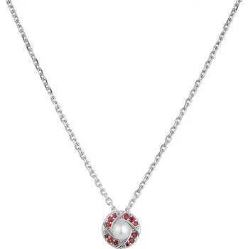 Náhrdelník Stříbrný náhrdelník s českým granátem a perlou, rhodiovaný - kruh