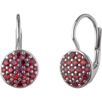 Náušnice Stříbrné náušnice s českým granátem, rhodiované - kruh Zapínání: klapka