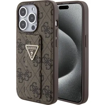 Pouzdro na mobilní telefon Guess - Grip Stand 4G Triangle Strass (GUHCP15XPGS4TDW) - iPhone 15 Pro Max - hnědý