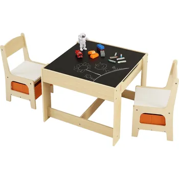 Dětský pokoj VEVOR Dětský stůl se 2 židlemi a úložným prostorem světlé dřevo/bílý/černý