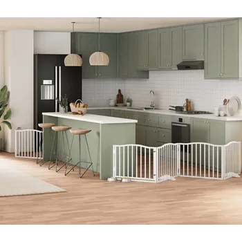 vidaXL Zábrana pro psy s dvířky skládací 6 panelů 480 cm topol [3155617] Barva: Bílá