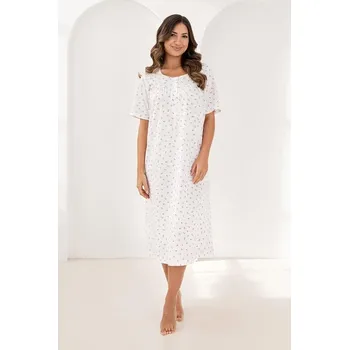 Dámská noční košile Dlouhá noční košilka Bella ecru růžičky L
