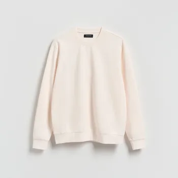 Pánská móda Reserved - Mikina regular z bavlny - krémová - 532EF-01X - 532EF-01X-XXL